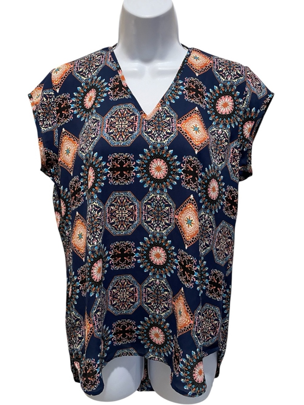 DR2 blue short-sleeve V-neck blouse. Size S.